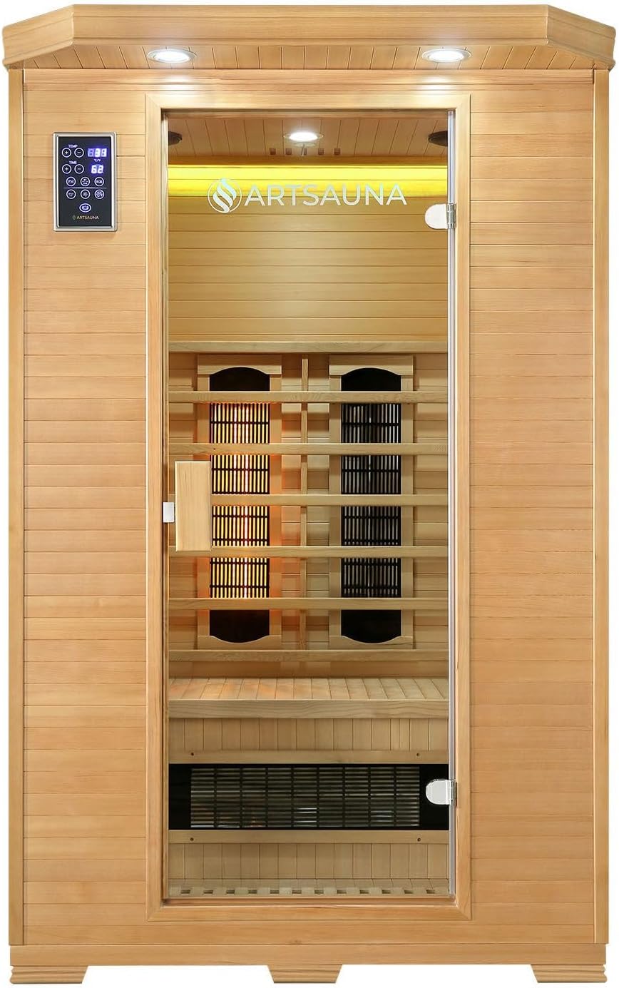 Artsauna Infrarotkabine Oslo - Triplex-Heizsystem Infrarotsauna - 2 Personen - LED-Farblicht, Digitale Steuerung - Hemlock-Holz