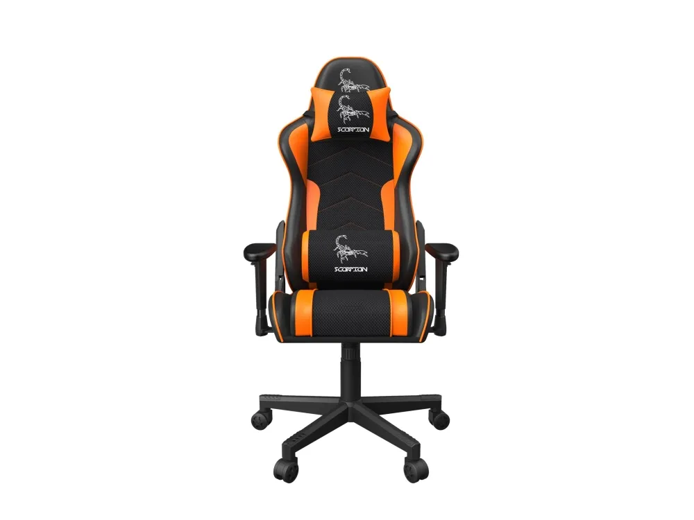 Gembird SCORPION - Stol - ergonomisk - armstøtter - T-formet - vippe - drejeled - nylon, PVC, svamp, mesh - sort trådnet, orange hud