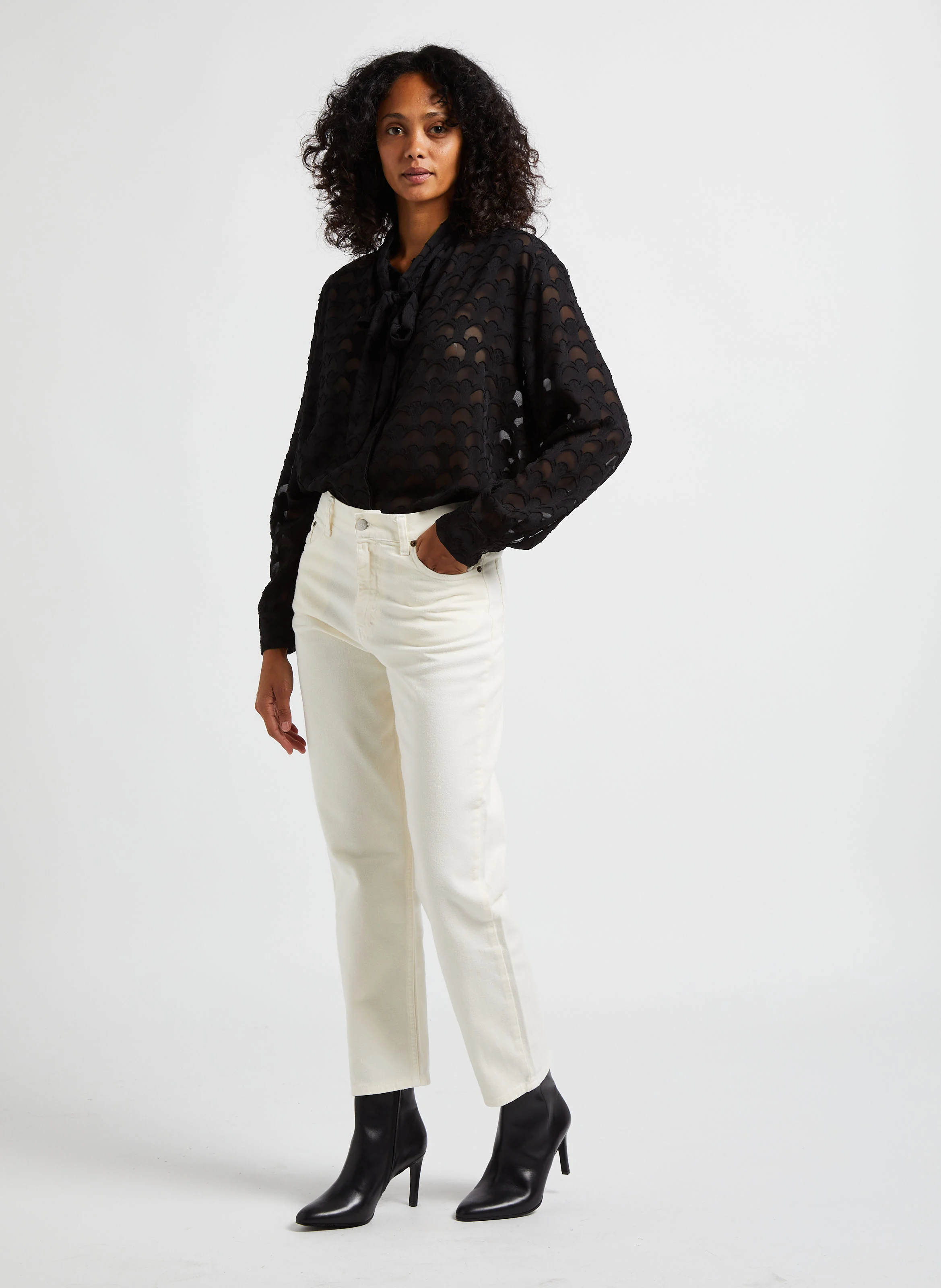 SPARK - Jean taille haute droit en coton| Blanc