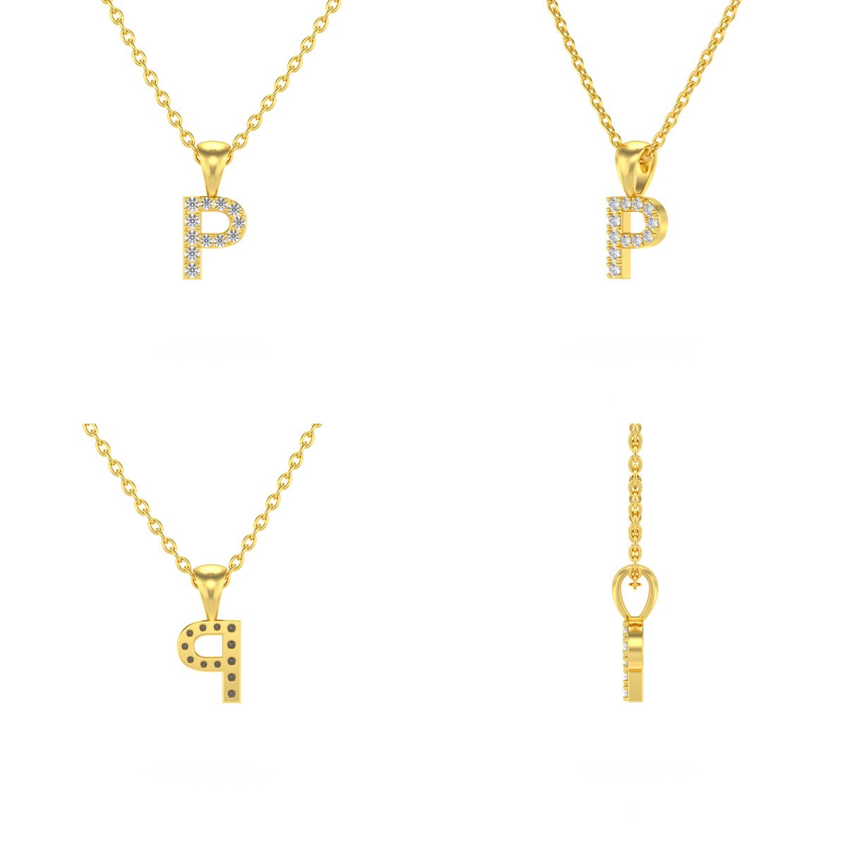 Collier Pendentif ADEN Lettre P Or 750 Jaune Diamant Chaine Or 750 incluse 0.72grs
