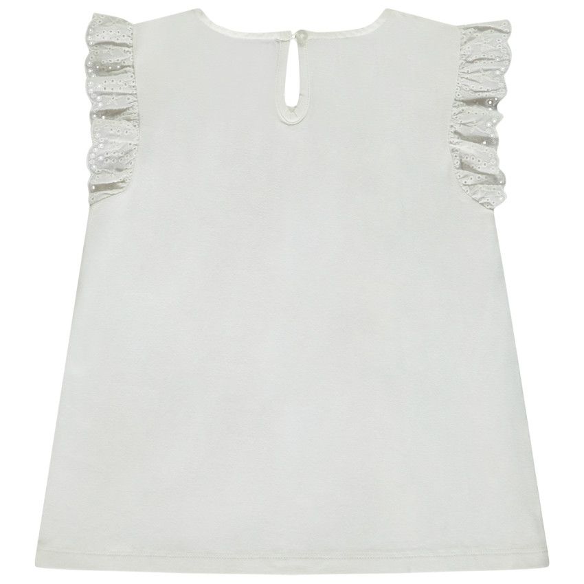 T-shirt manches courtes avec broderie anglaise pour fille - Blanc