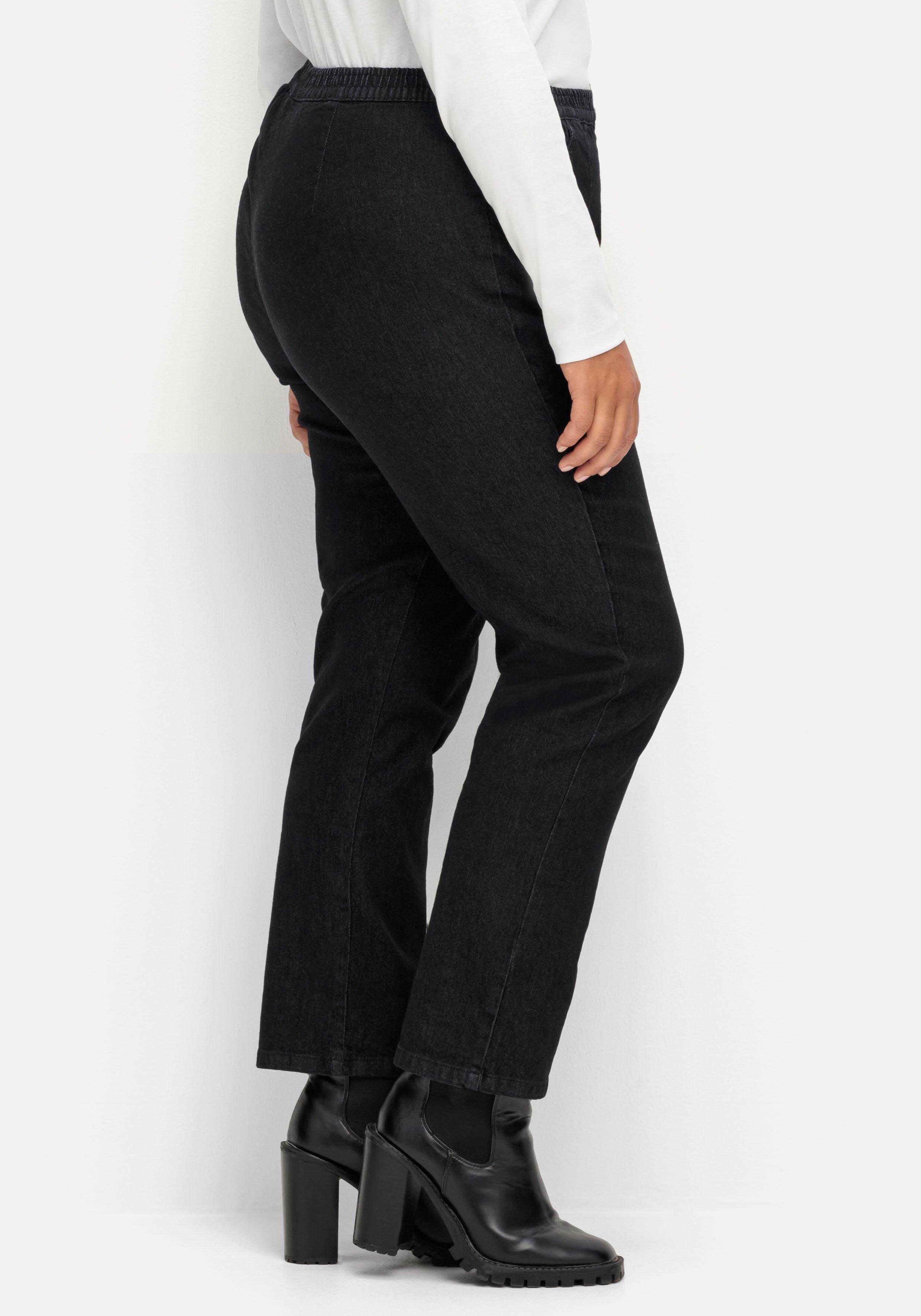 Gerade Jeans mit Smokbund und Used-Effekten