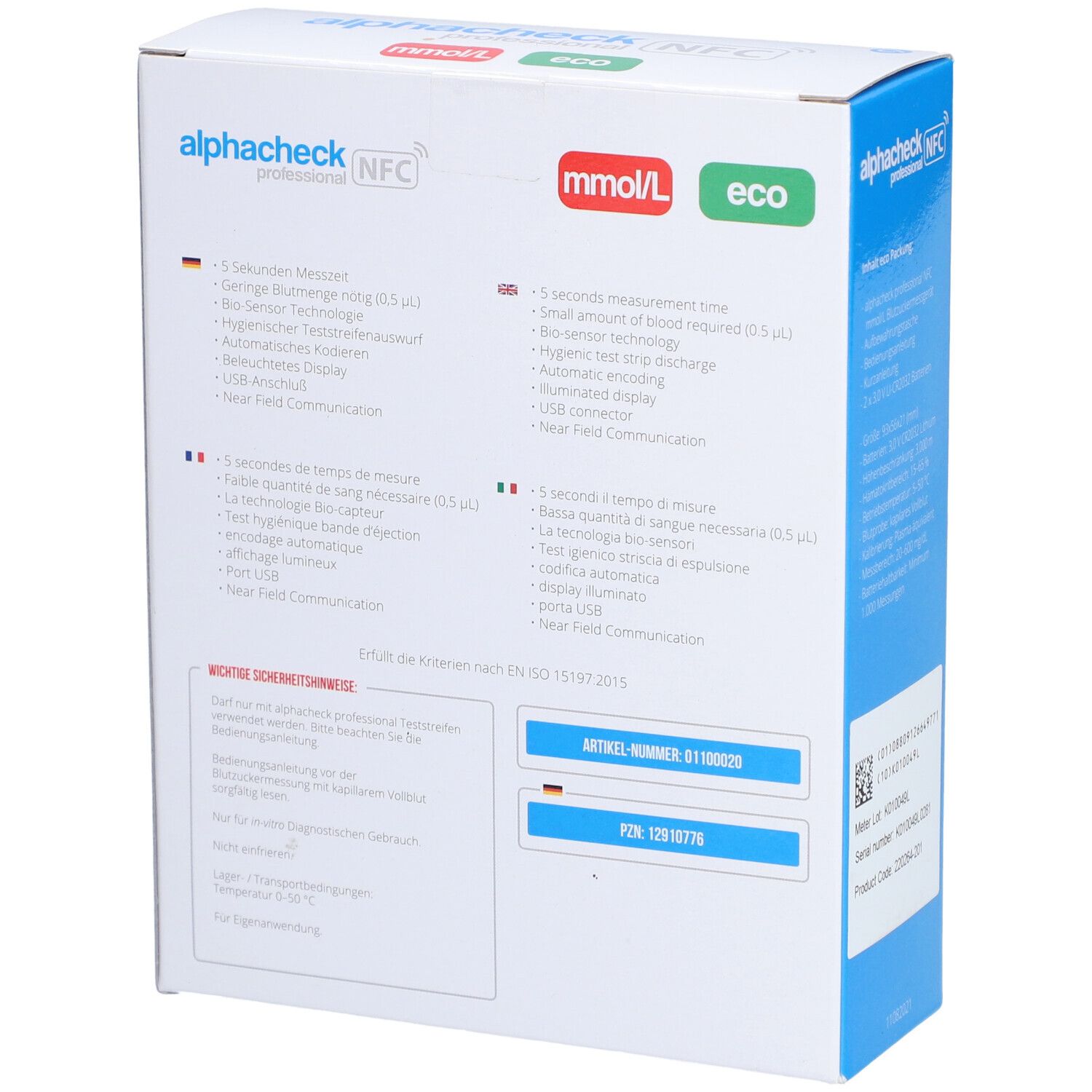 ALPHACHECK® professional Blutzuckermessgerät mmol/l eco
