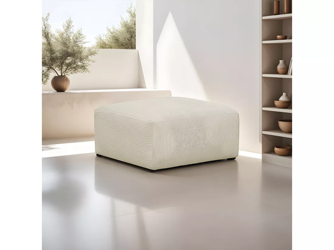 Pouf / repose-pieds modulable en velours côtelé beige - Modulo
