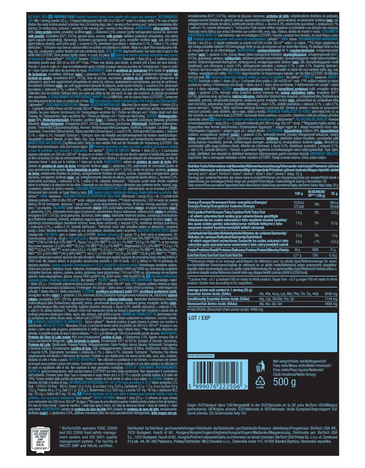 Biotech USA Iso Whey Zero 500g