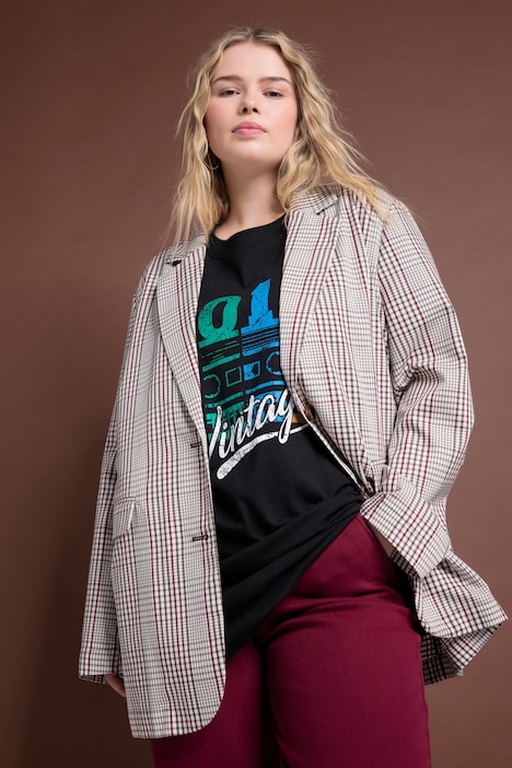 Oversized-Blazer, Karo, Revers, Langarm