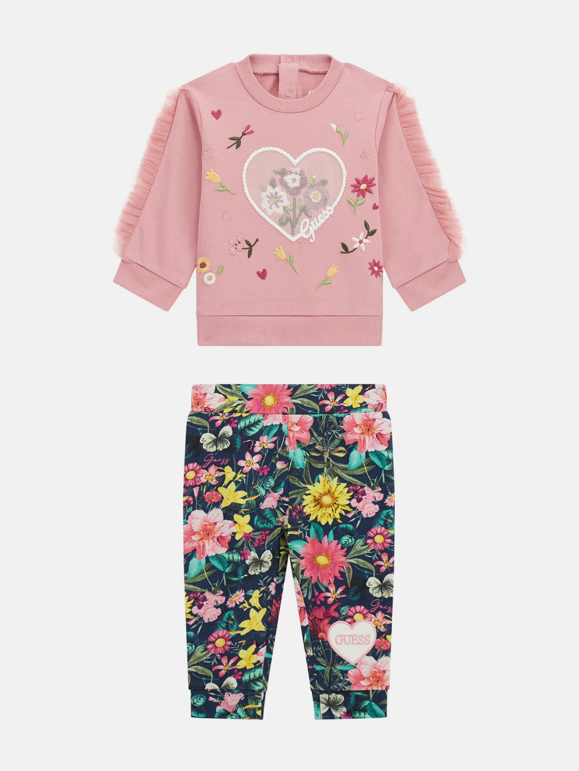 Conjunto de moletom e calça floral (0-24 meses)