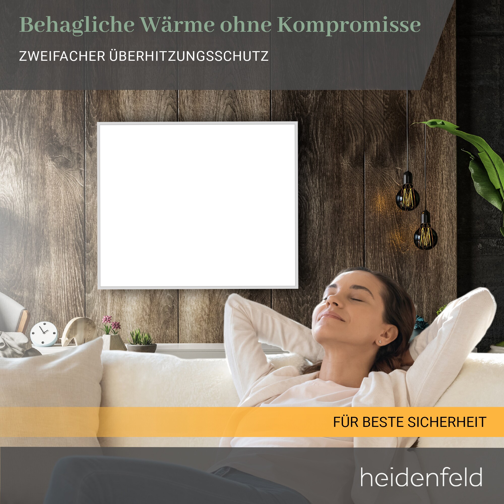 Heidenfeld Infrarotheizung HF-HP110, Wand/Decke, Alu-Rahmen, App, Fernbedienung, IP44, Thermostat (1000 Watt)