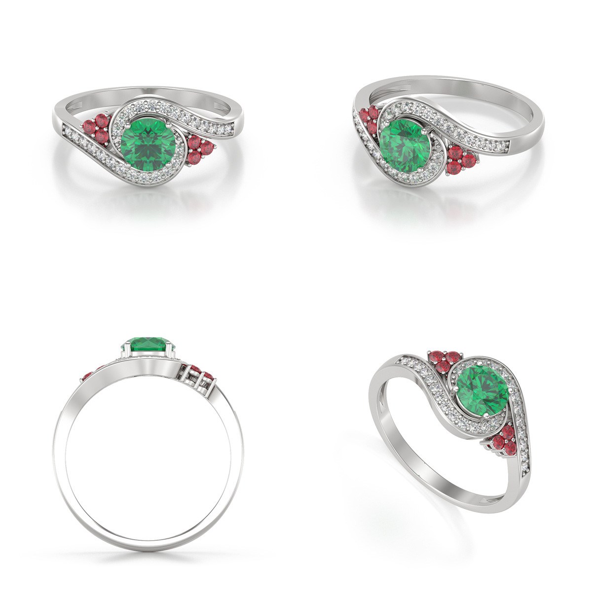 Bague Emeraude Rubis et diamants sur Argent 925 2.702grs