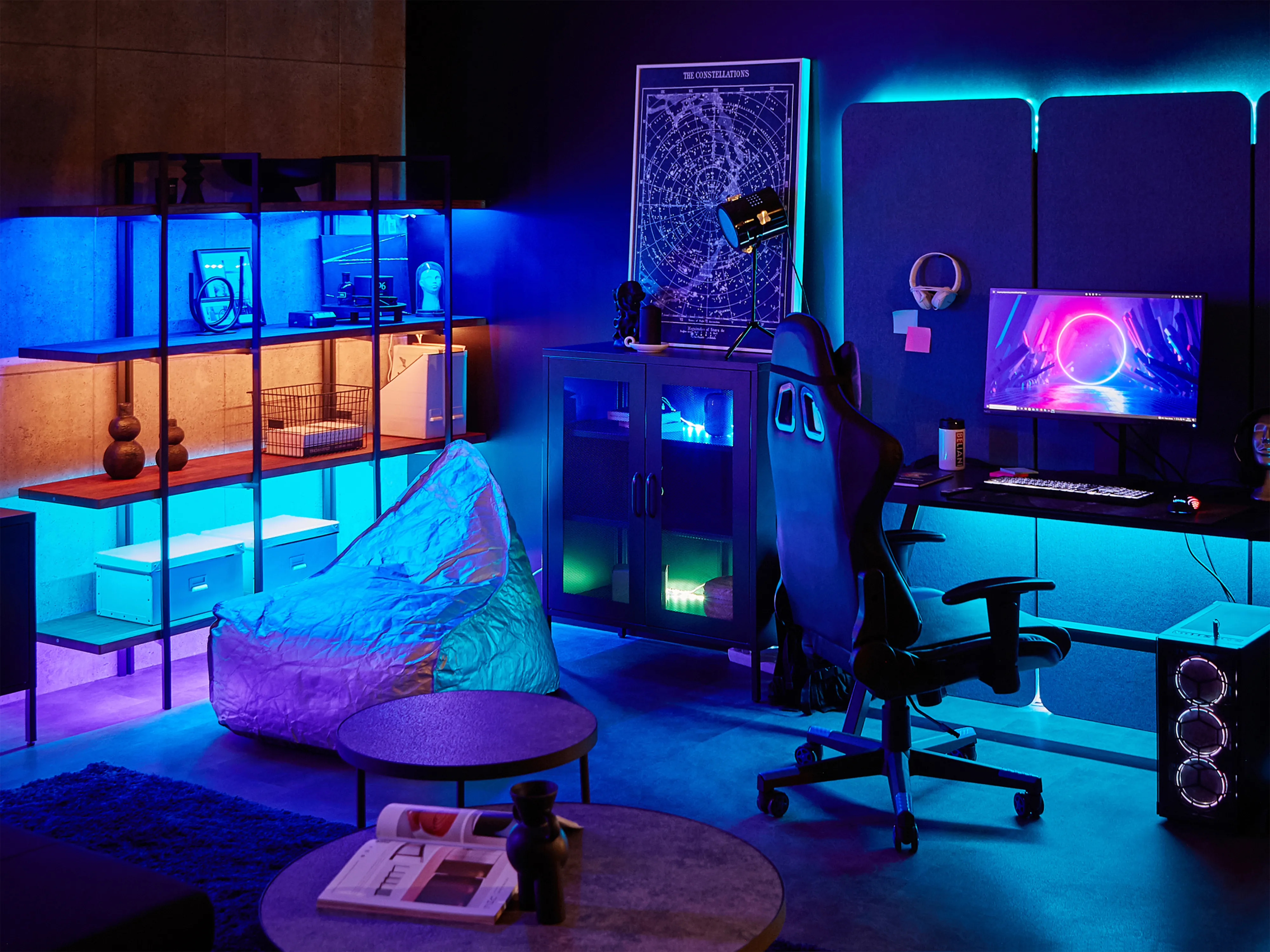 Game bureau DANVERS Zwart 120 cm 60 cm RGB LED