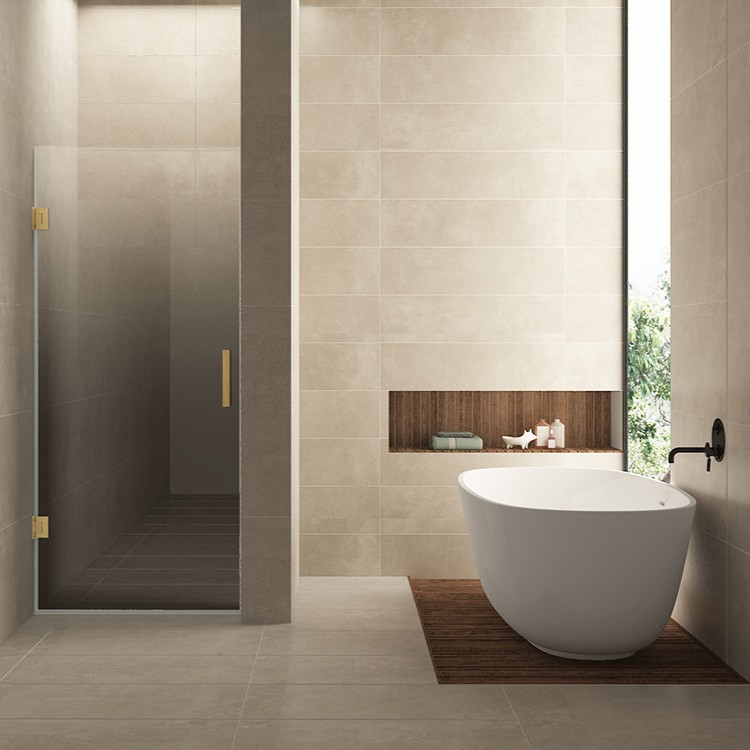 Mueller Gold profielloze nisdeur links 90cm met spiegelrook naar helder glas messing geborsteld