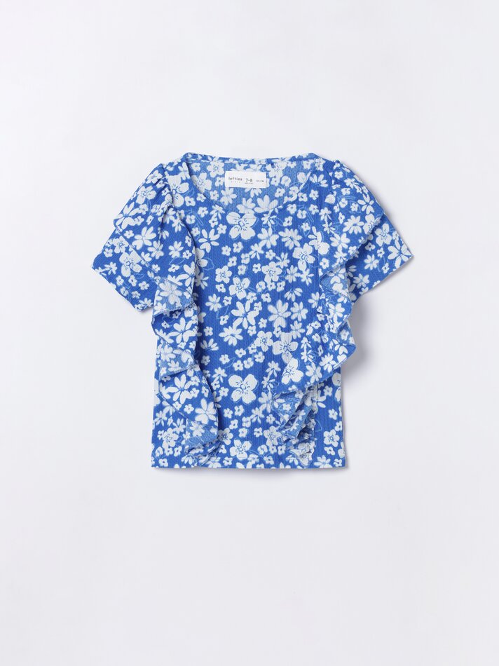Blusa estampada com babados - Azul