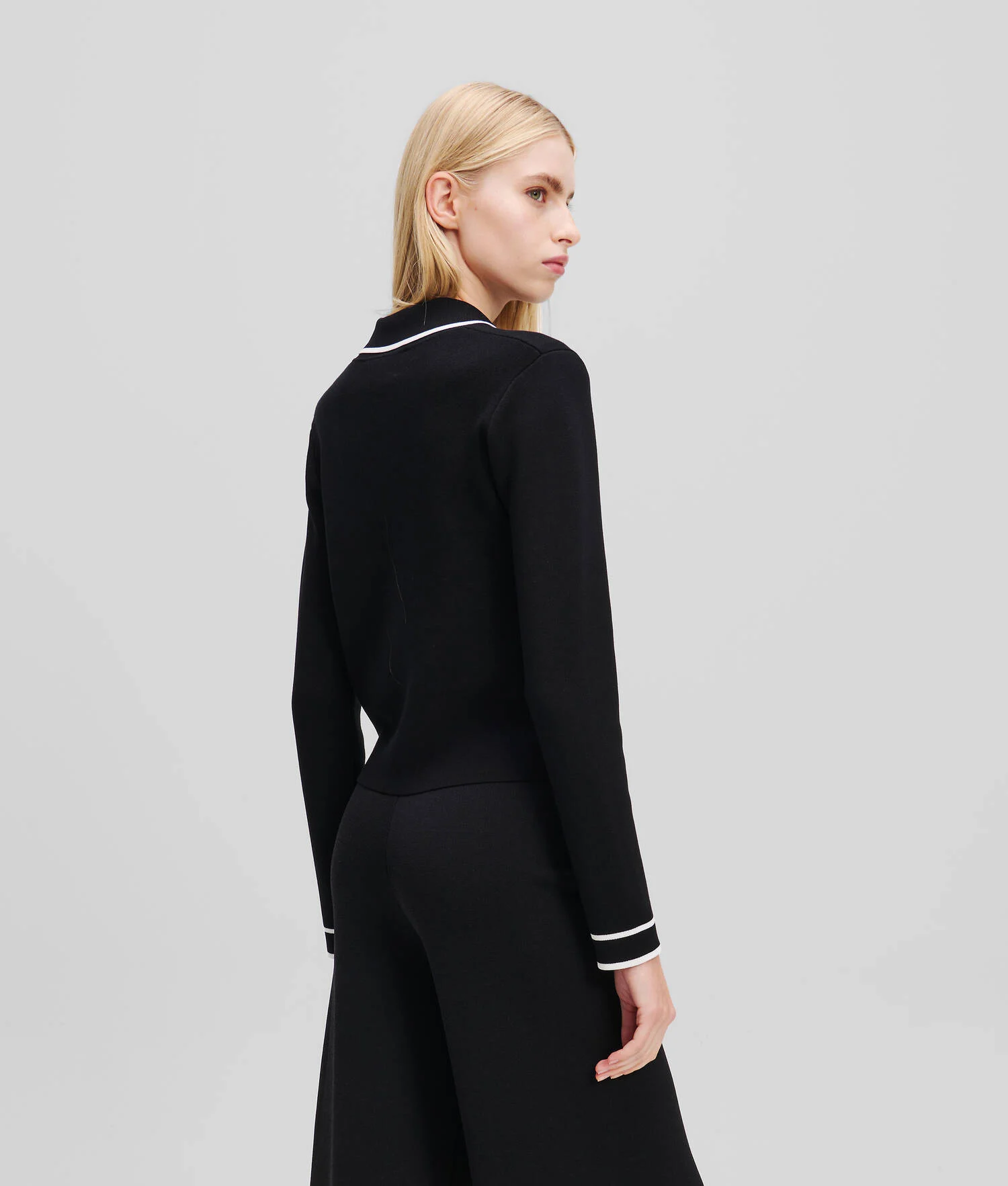 CARDIGAN PASSEPOILÉ KARL ESSENTIAL - Blanc/Noir