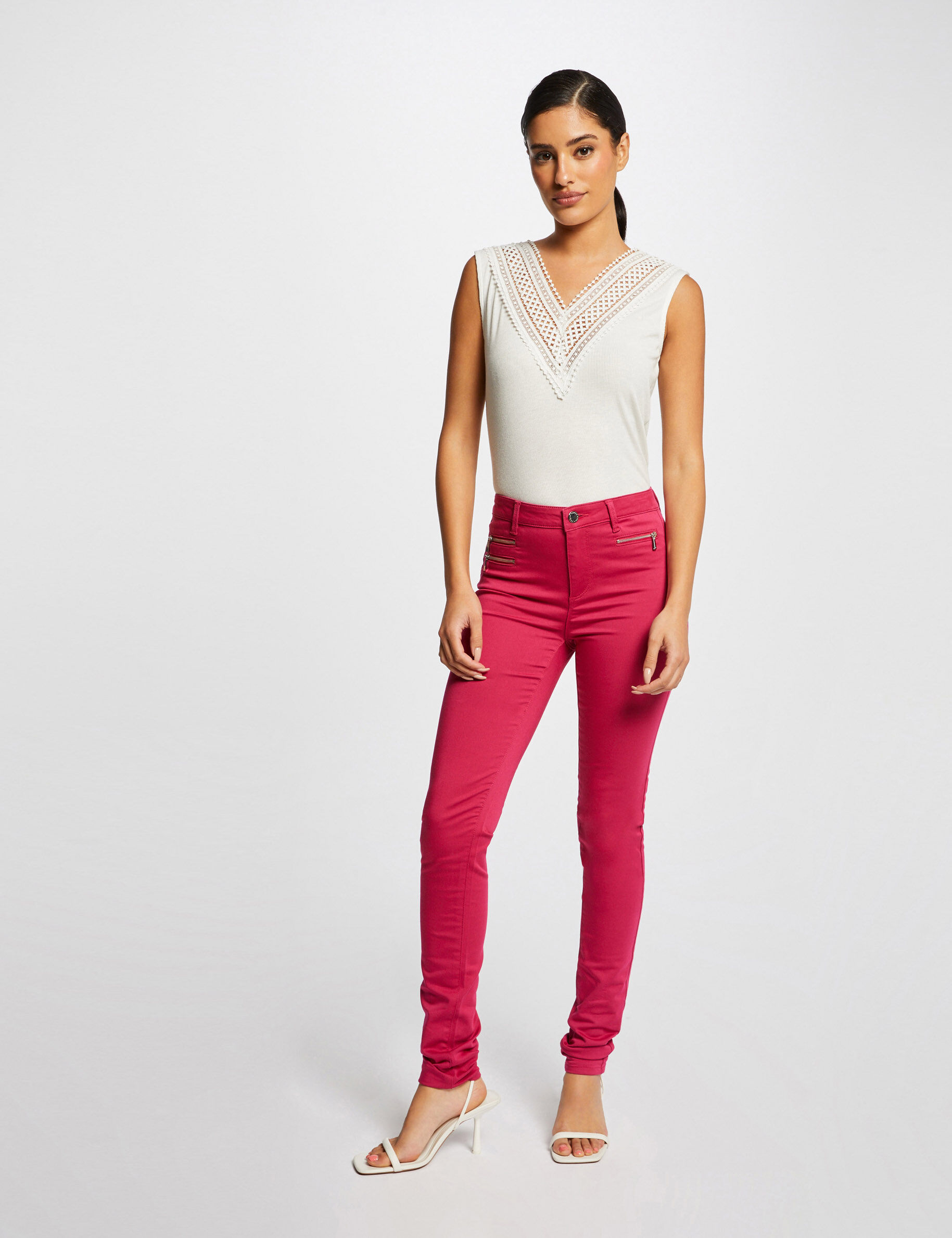 Pantalon slim effet stretch rose fonce femme - rose_fonce