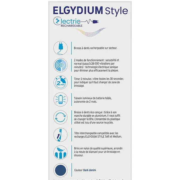 Elgydium - Brosse à dents Style Electrique Dark Denim