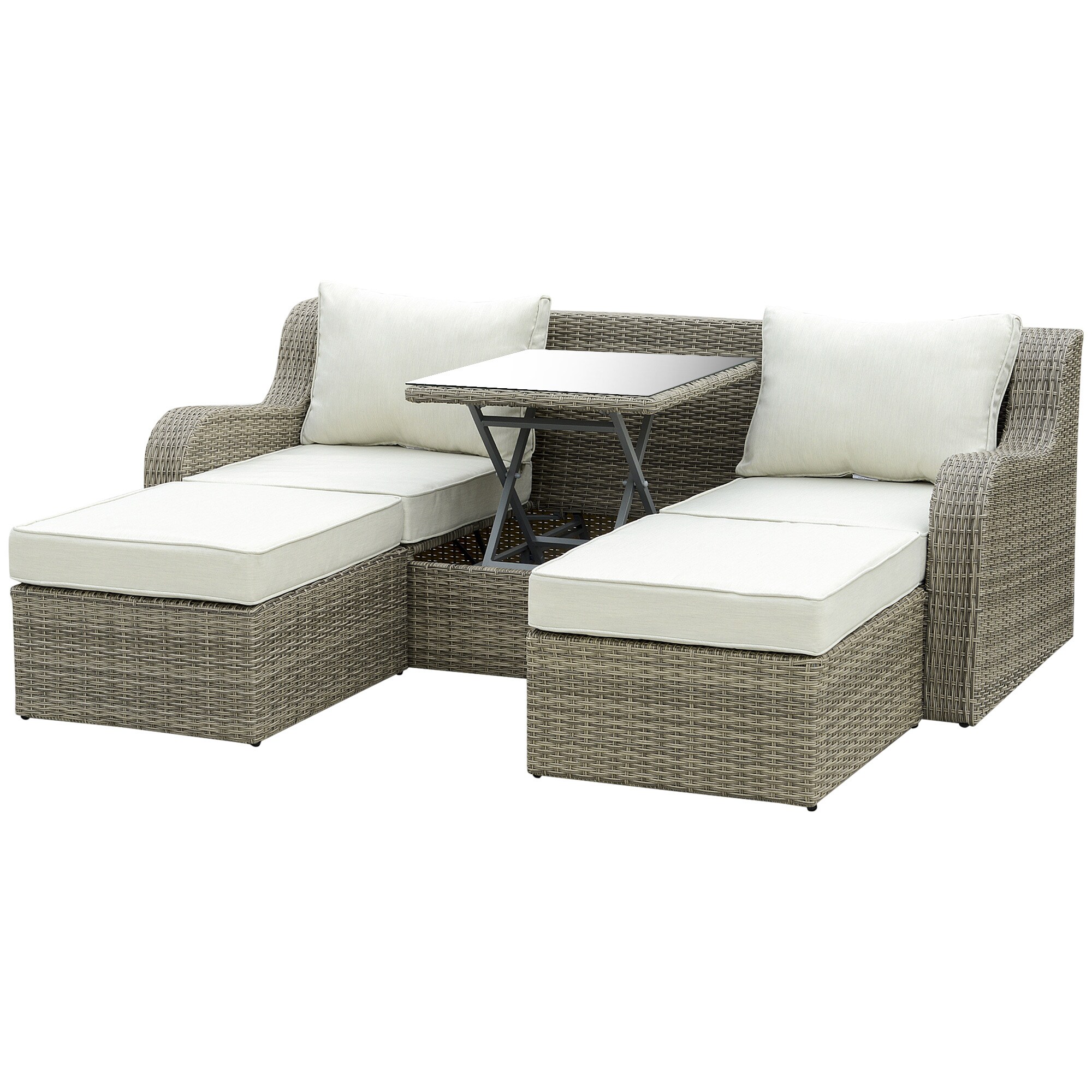 Outsunny Gartenmöbel Set mit anhebbarem Beistelltisch grau 208L x 90B x 75H cm