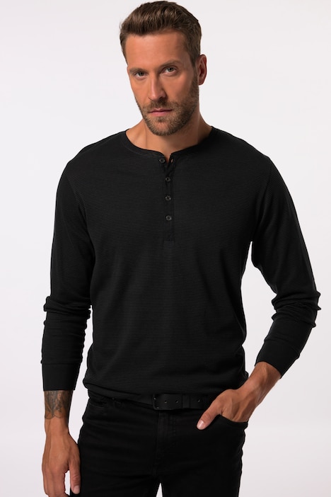 JP 1880 Henley, Langarm, Ringel, Knopfleiste, bis 8 XL