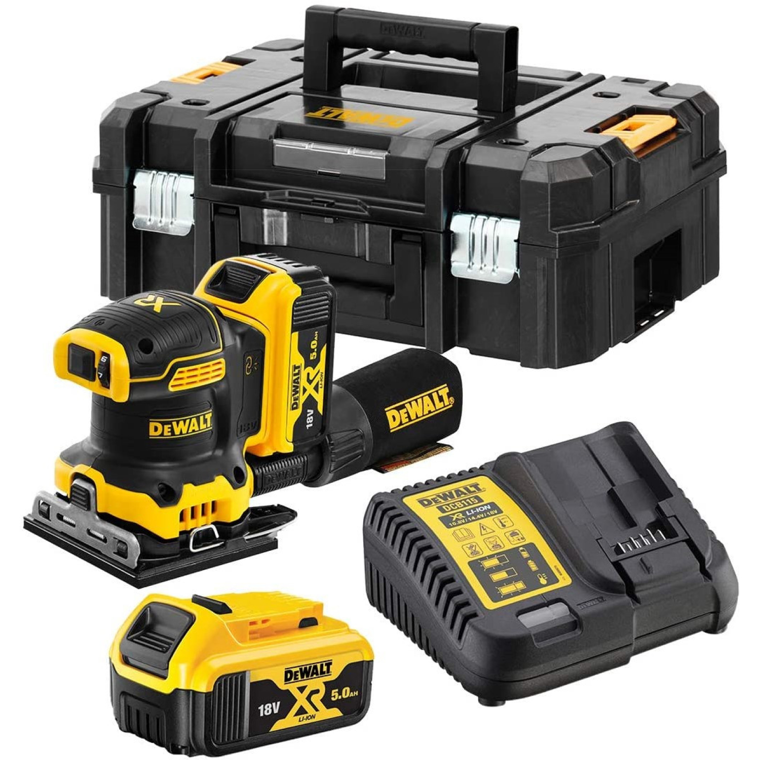 DeWALT DCW200P2 18V Li-ion XR Accu Vlakschuurmachine set (2x 5.0Ah) in TSTAK koffer