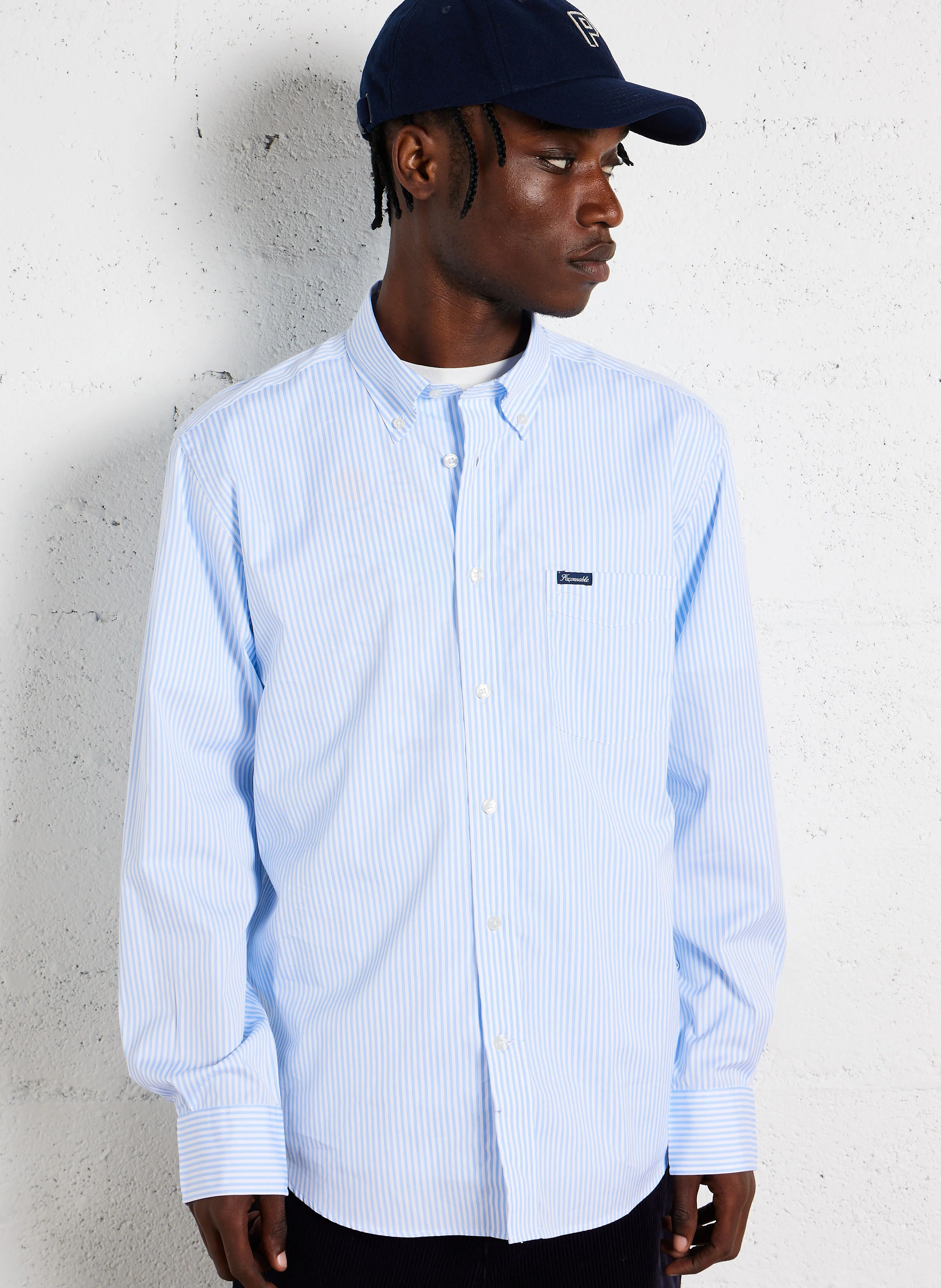 Chemise col américain en coton | Bleu