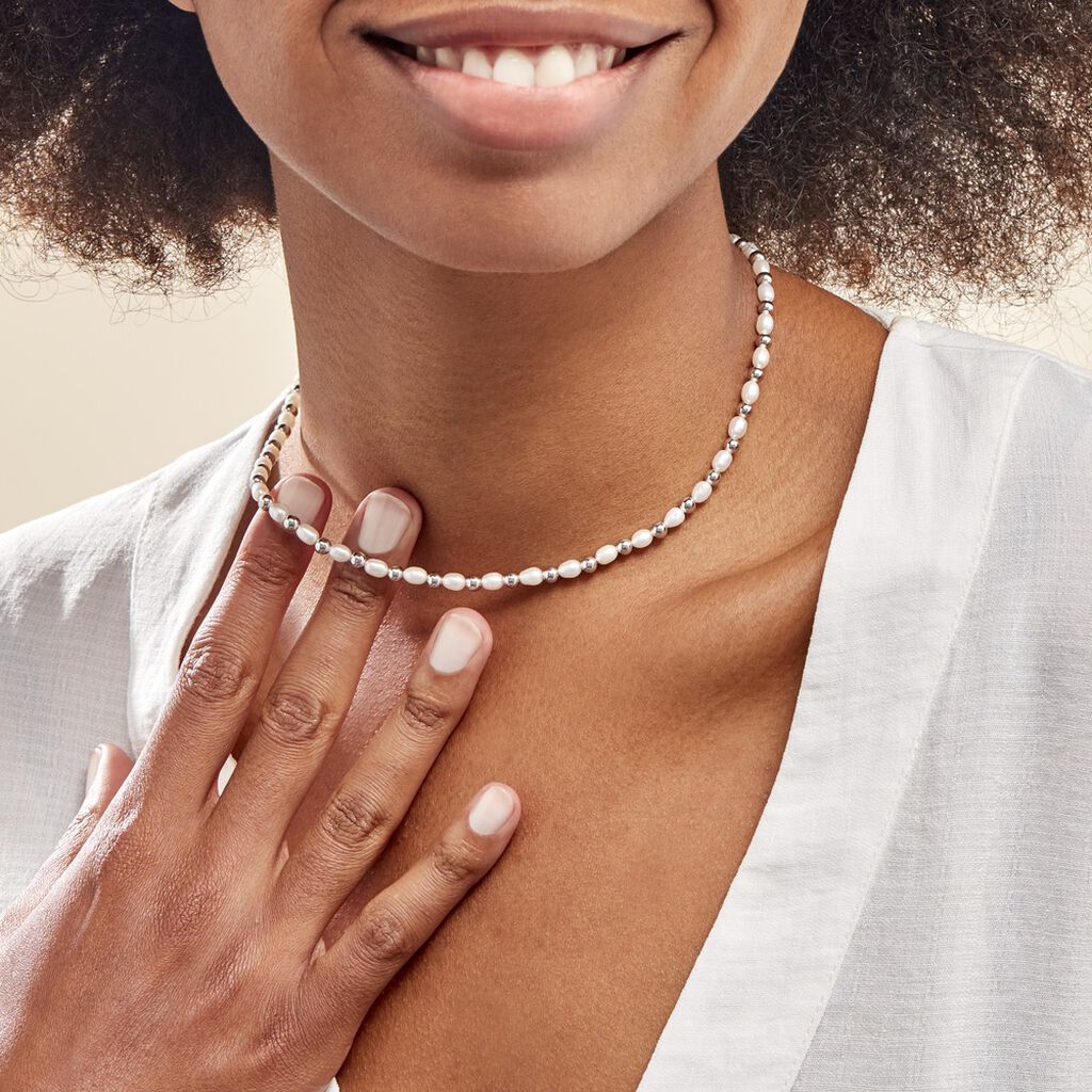 Collier Ras De Cou Argent Bede Perles De Culture