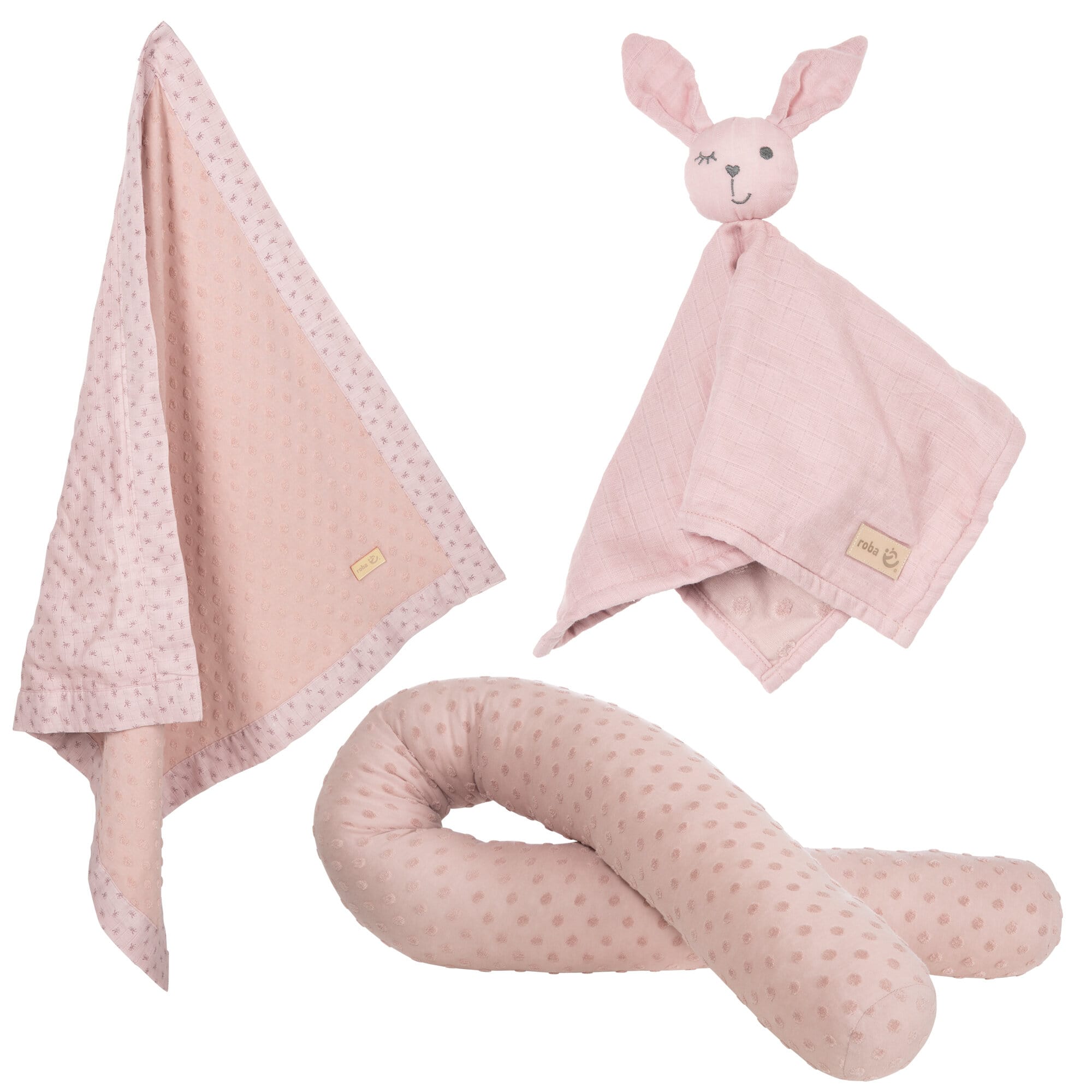 roba Organic Geschenkset 'Lil Planet' rosa/mauve, Bio-Bettschlange, -Decke & -Schmusetuch