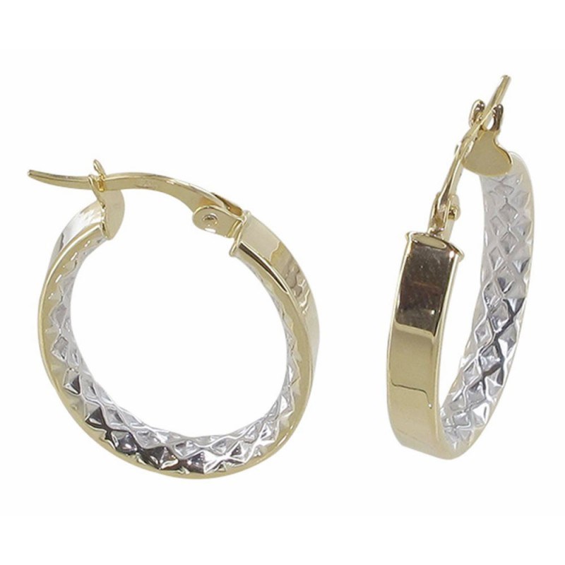 Boucles d'Oreilles Créoles Or Bicolore Jaune et Blanc
