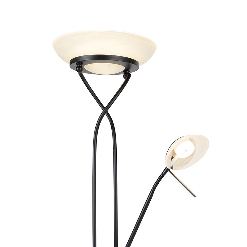 QAZQA - Moderne vloerlamp | Staande lamp | Lamp | Licht, zwart, incl. LED en dimmer met leeslamp (dimbaar tot warm) - Empoli Dimmer | Dimbaar | Woonkamer | Slaapkamer | Uplighter - St