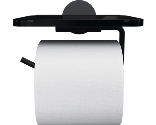 REIKA SAKU toiletrolhouder met plankje, matzwart met glanzende afwerking