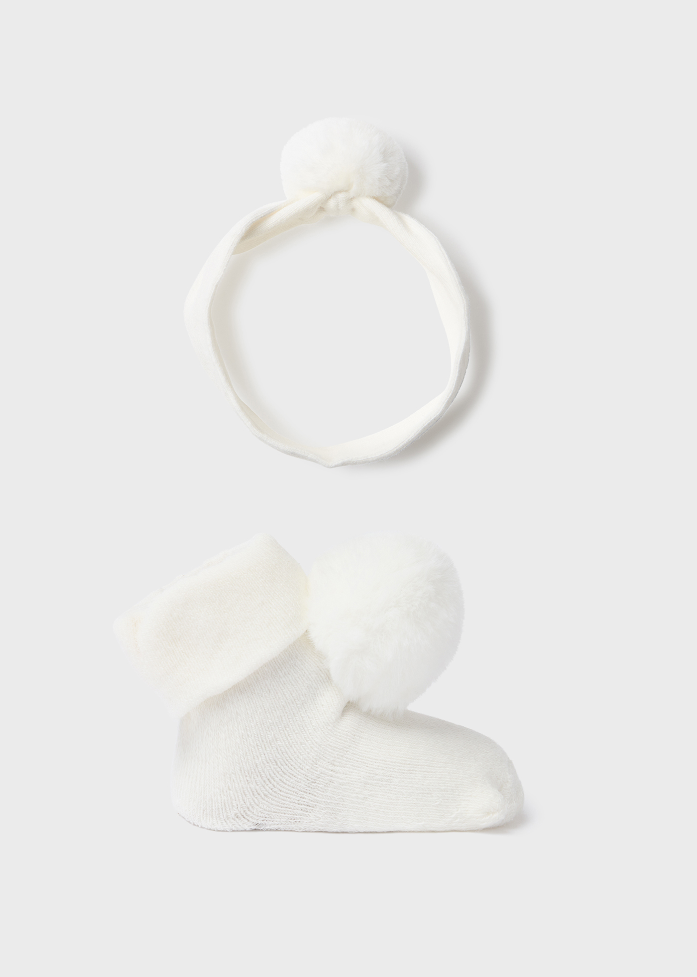 Conjunto de meias e faixa de cabelo em algodão orgânico para recém-nascidos