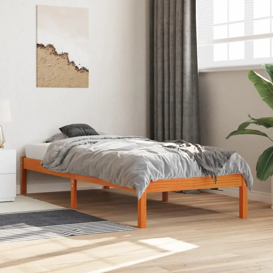 vidaXL - Bed frame zonder matras - Wasbruin - Massief grenenhout - 90x200 cm