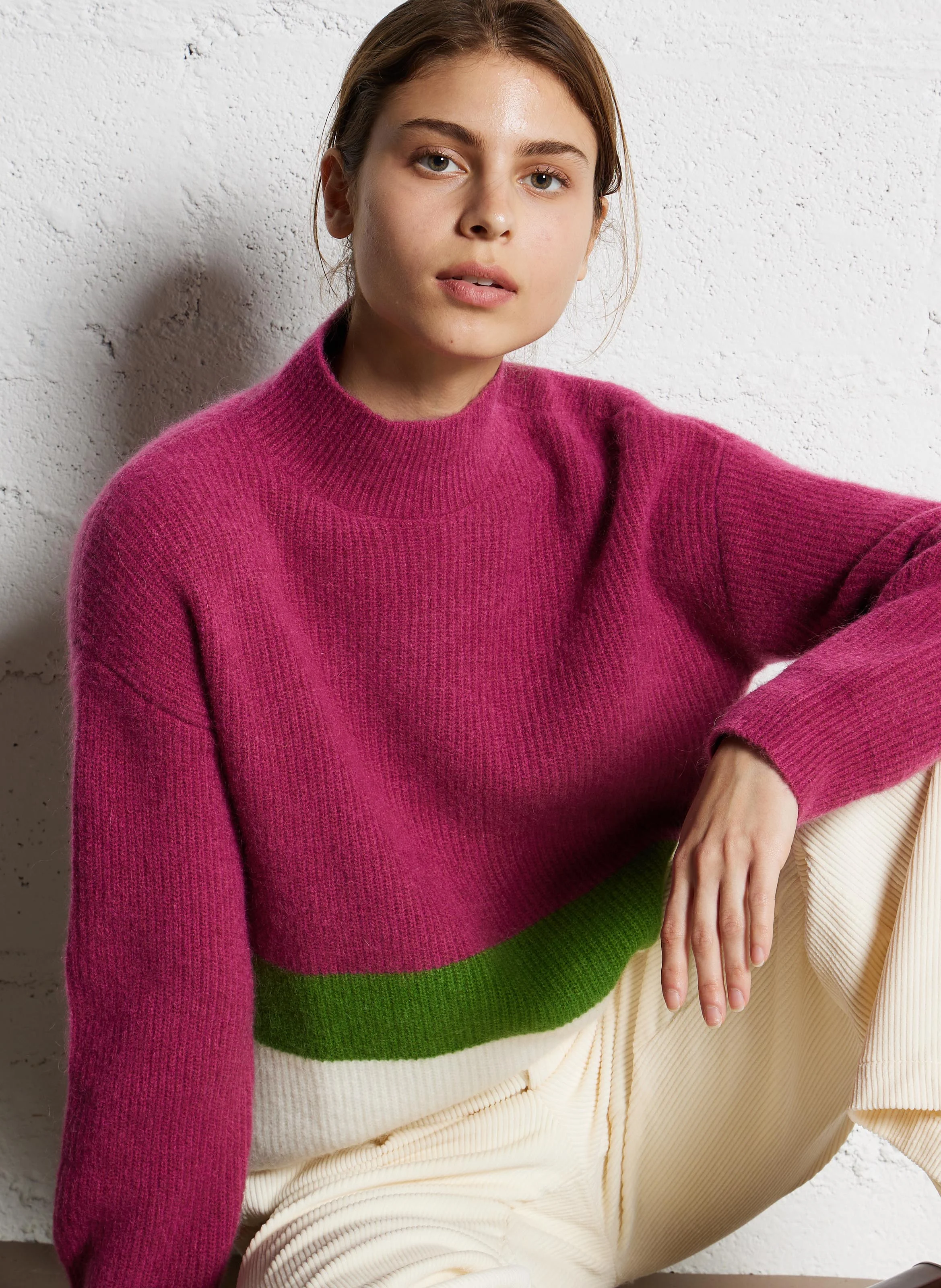 ELIOT - Pull droit col montant | Rose