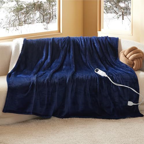 BEDSURE Elektrische deken met automatische uitschakeling, warmtedeken 180 x 200 cm, met 6 warmtestanden en 10 uur timer, tot 8 uur oververhittingsbeveiliging, elektrische knuffeldeken voor thuis en op