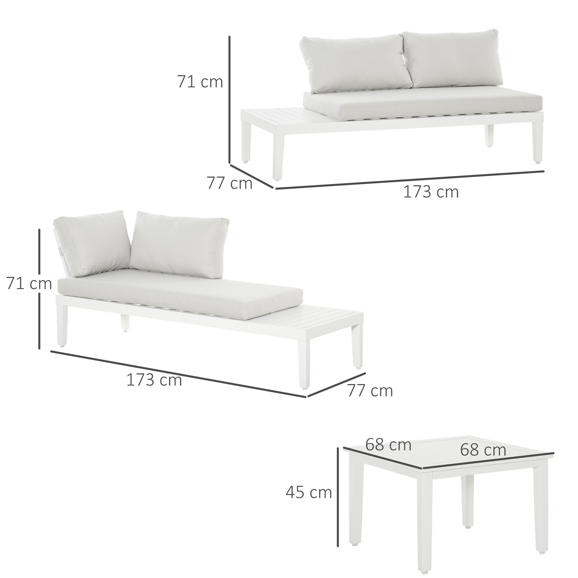 Outsunny Gartenmöbel-Set mit waschbaren Polsterkissen beige 173L x 77B x 71H cm