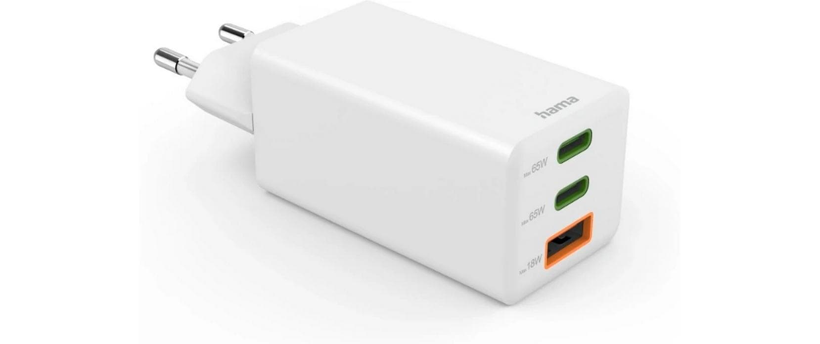 USB-Wandladegerät Gan charger 2x USB-A USB-C 65 W WeissSchnellladegerät mit 1x USB-C und 2x USB-A