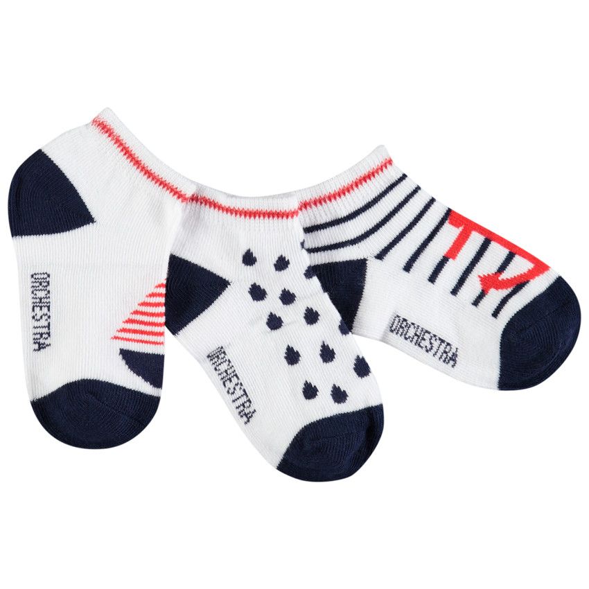 Lot de 3 paires de chaussettes courtes à motifs esprit marin - Blanc
