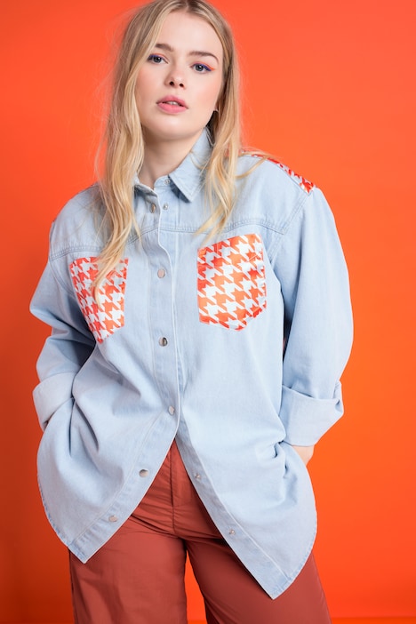 Jeanshemd, oversized, Patches, Hemdkragen, Langarm