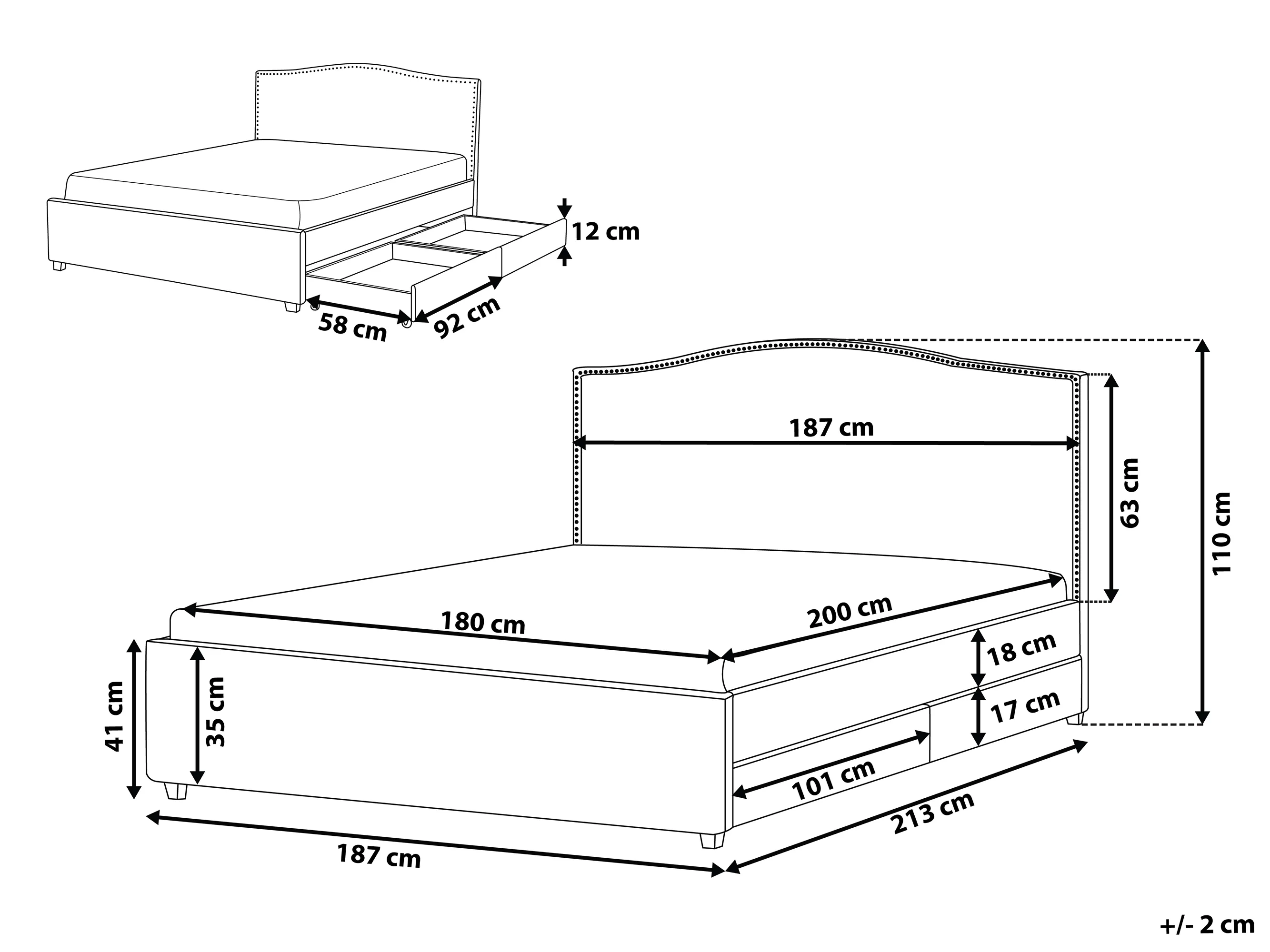 Bed met opbergladen Stof MONTPELLIER 180 x 200 cm Beige