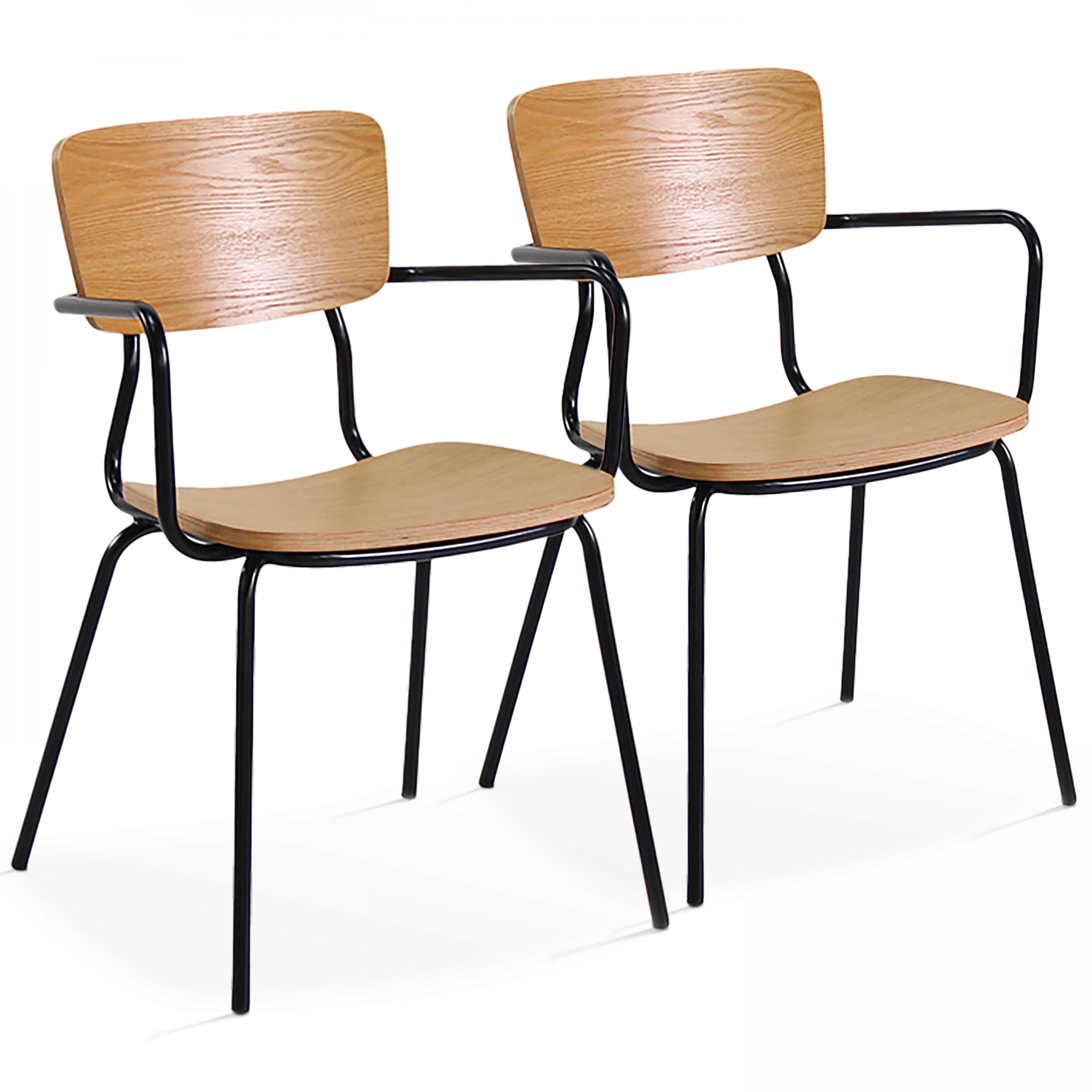 Lot de 2 chaises avec accoudoirs en bois