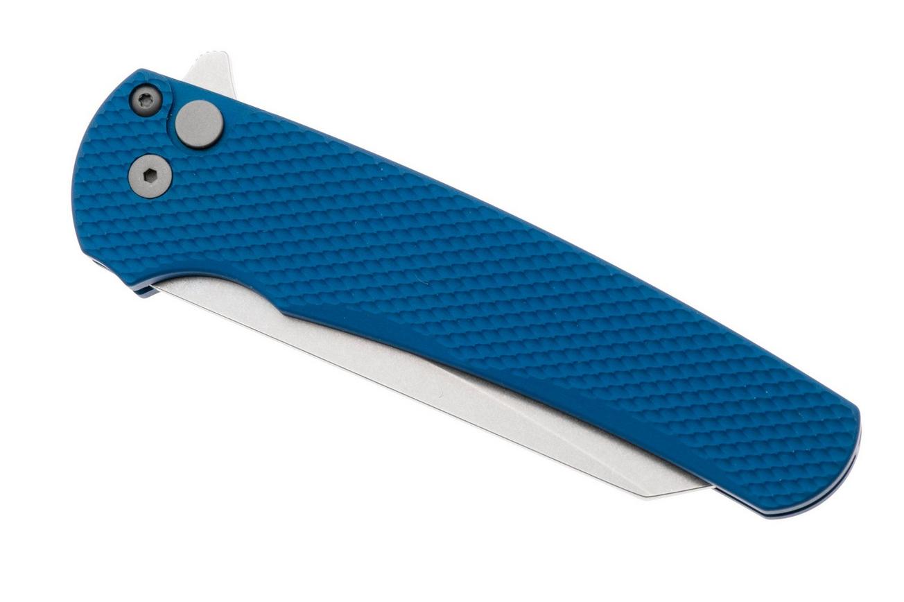 Pro-Tech Malibu 5405-BLUE, Stonewashed CPM MagnaCut, Reverse Tanto, Blue Textured Aluminum zakmes