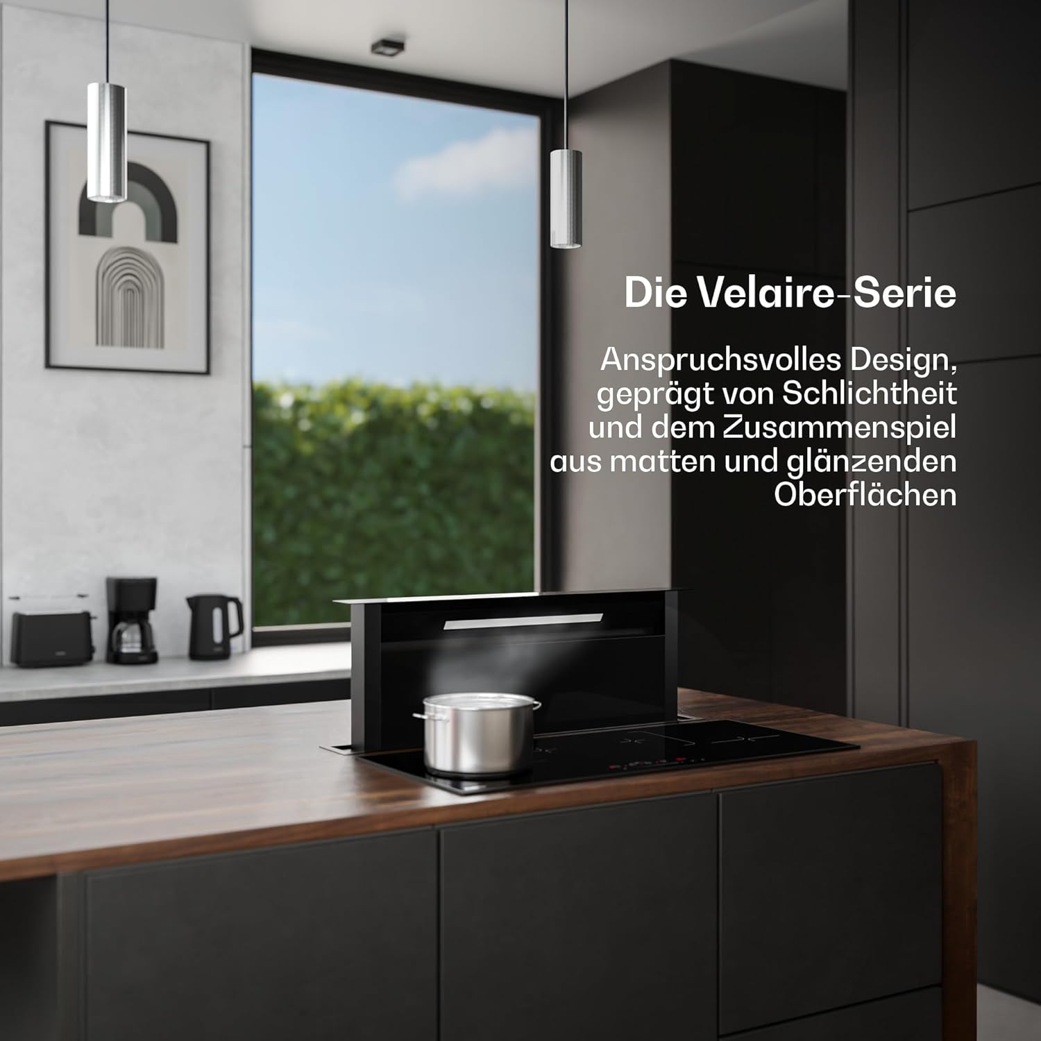Klarstein Velaire Dunstabzugshaube 90cm - A++ Downdraft, 906 m³/h Luftstrom, Touch-Bedienung, LED, Leise, Spülmaschinenfester Filter, Kochfeldabzug, Abzugshaube 90cm