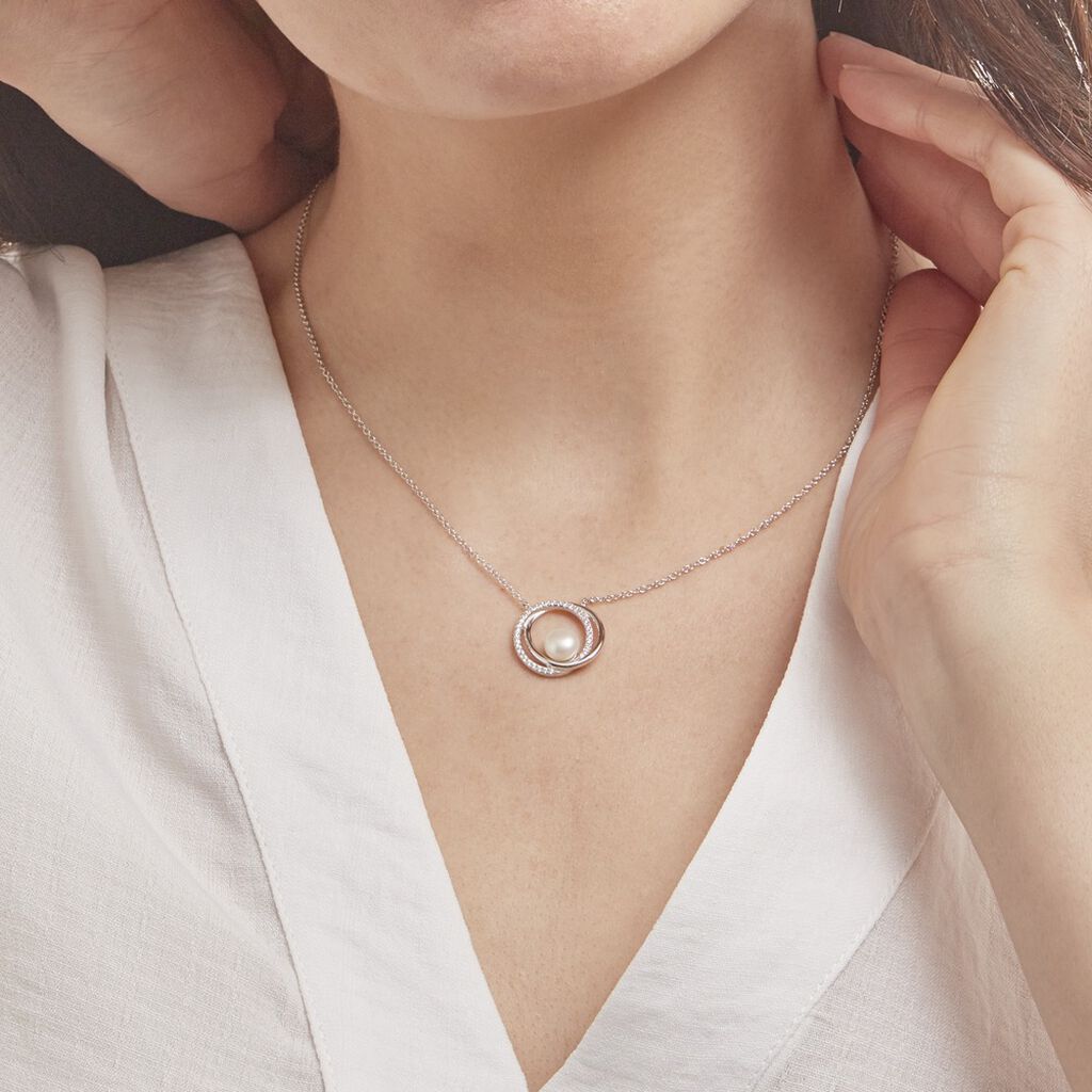 Collier Laury Argent Blanc Perle De Culture Et Oxyde De Zirconium