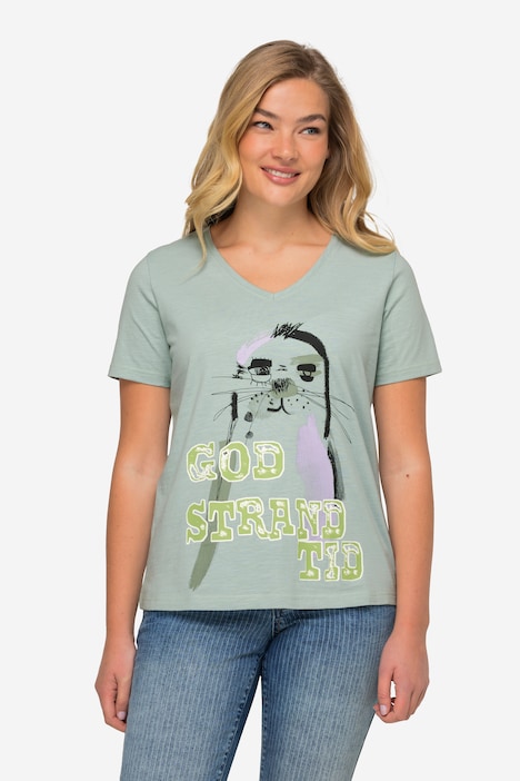 T-Shirt. Robbe, V-Ausschnitt, Halbarm