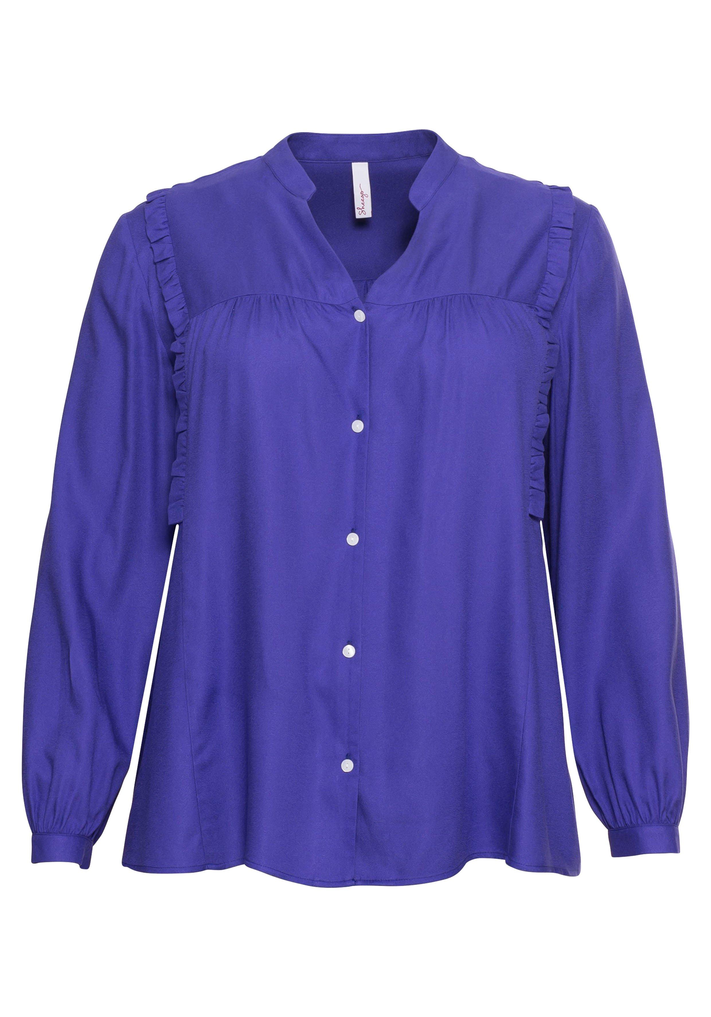 Bluse mit Rüschen und V-Ausschnitt, aus Viskose-Crêpe
