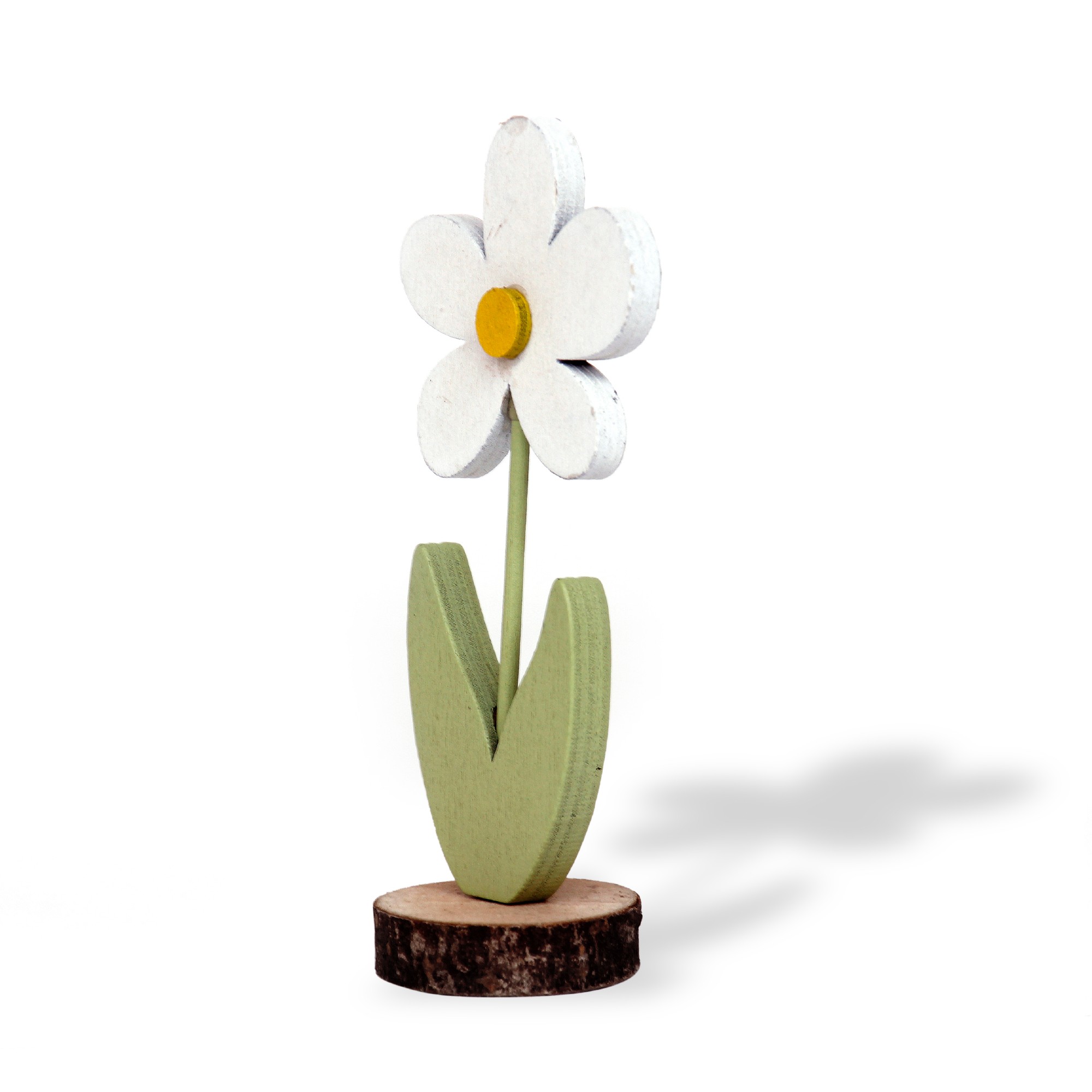 Figur 'Blume' aus Holz, grün, weiß, H 17 cm, B 7,5 cm, T 5 cm von fischer's lagerhaus