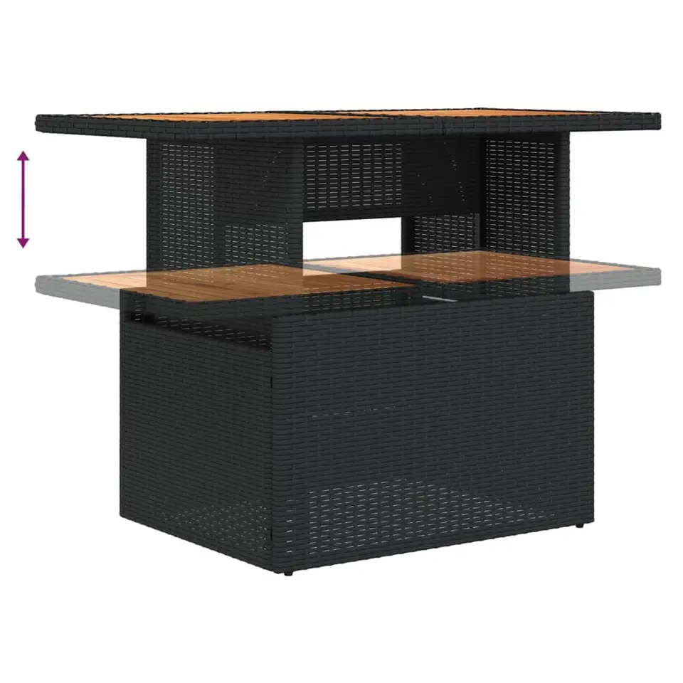 vidaXL - Tuintafel - Zwart - Poly rattan en acaciahout - 100x55x73 cm
