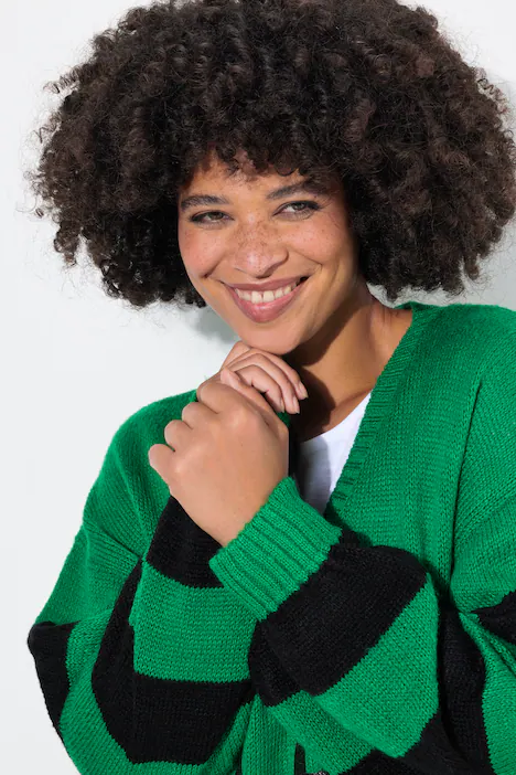 Pullover, oversized, HAPPY, Ringel-Ärmel, grün