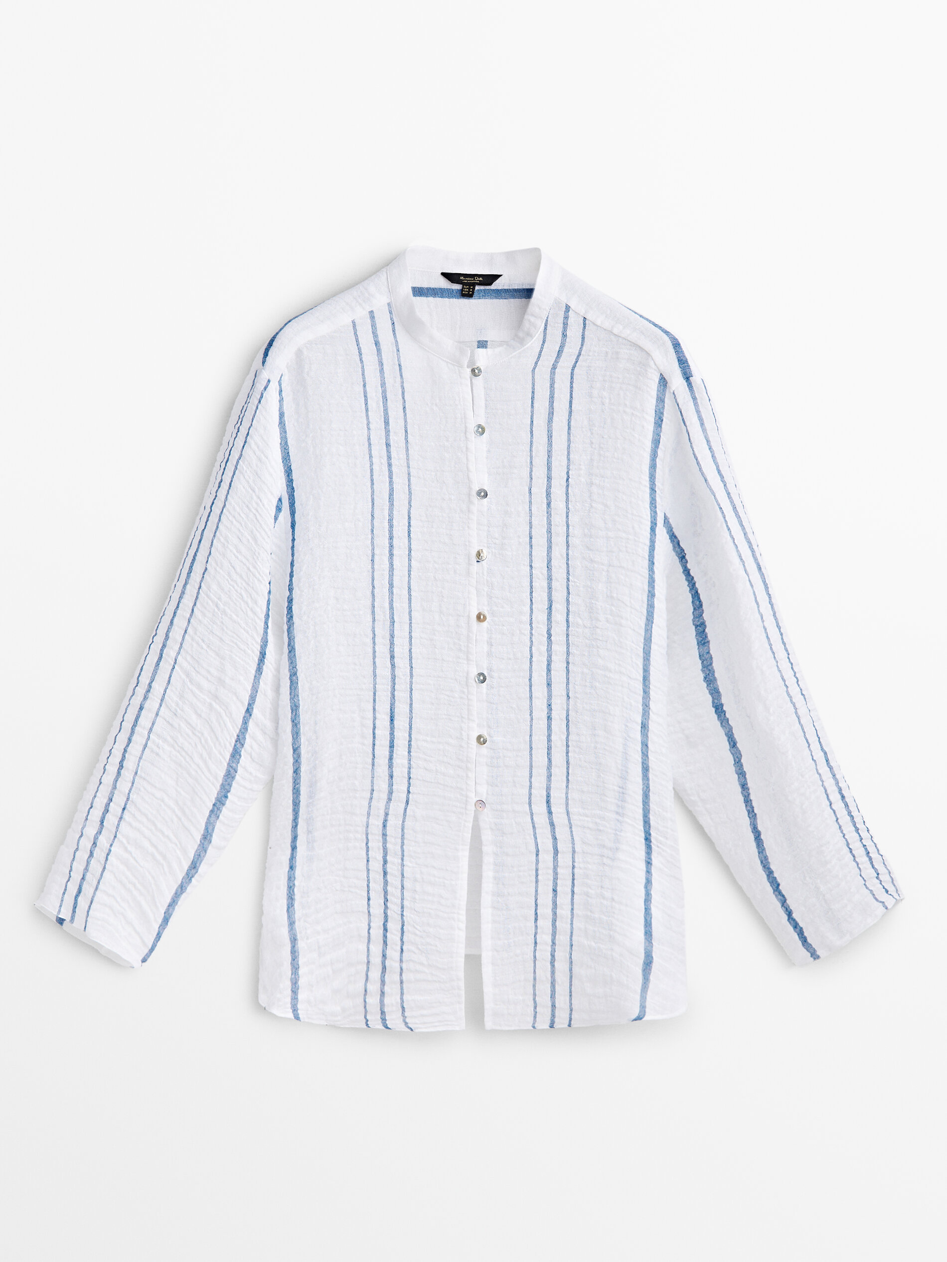 Camisa listrada, mistura de linho, com estampa em relevo - BRANCA