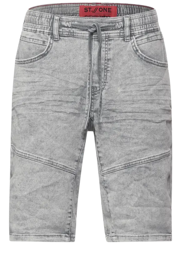 Relaxed Fit Jeansshorts - grey denim random bleach