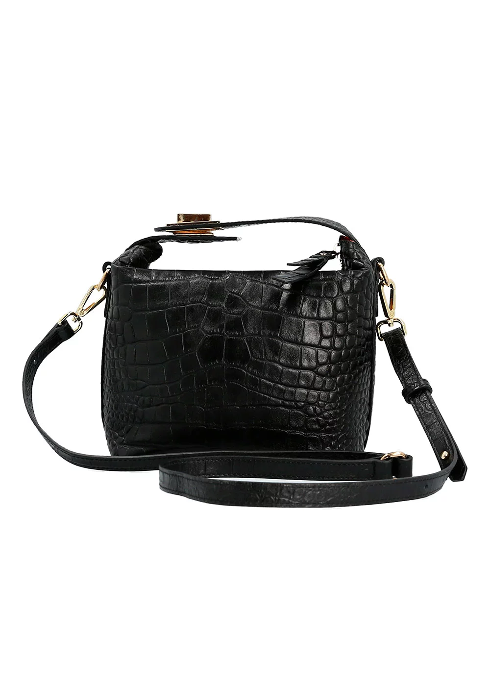 MINI SAC FERMOIR WILLIS CROCO NOIR
