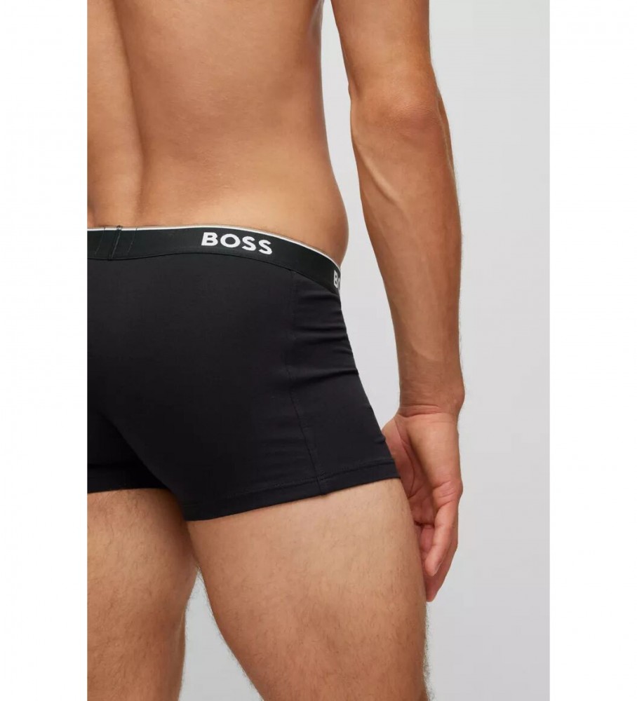 Pacote com 3 cuecas boxer BOSS: preta, cinza e branca.
